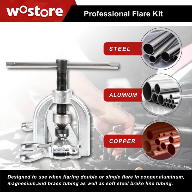 Wostore Double Flaring Tool Kit for 45Â° Single Double Flares with 7 Adapters, Brake Flare Tool with Tube Cutter Deburring Tool for Copper Brake Line, Hydraulic System, Copper Tubing Flare Kit - Image 3